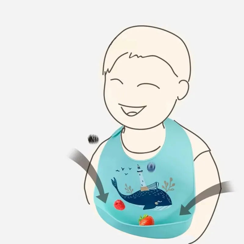 Bavoir silicone bébé impérméable réglable – 5 motifs animaux, sans BPA, 1-3 ans