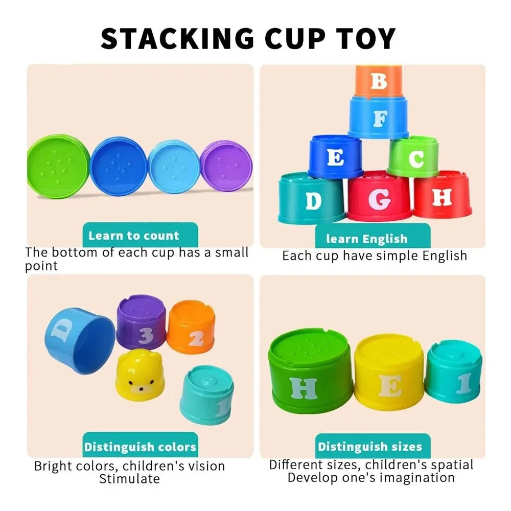 Jouets Empilables Tasses Montessori Bébé 0-12 mois | Jeu de Bain & Éveil | Cadeau Noël