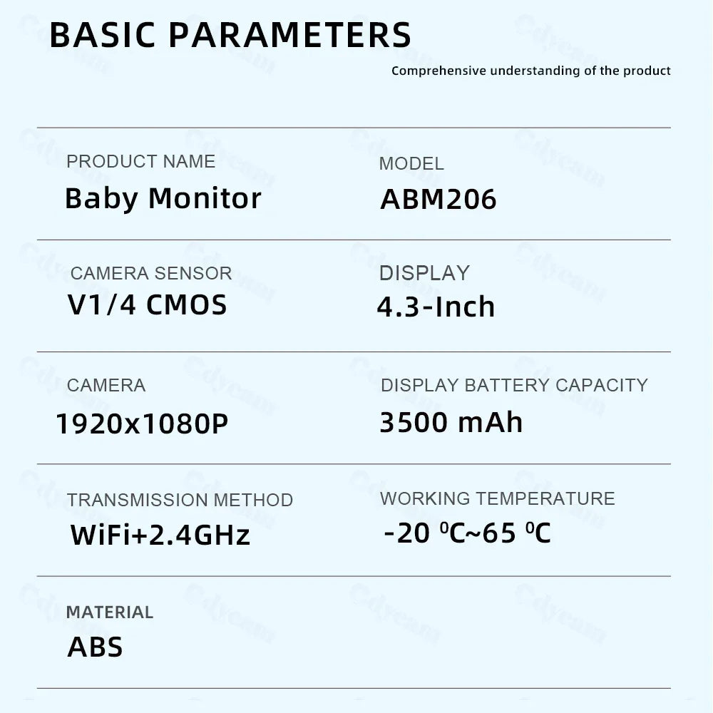 Babyphone vidéo WiFi 1080P – Écran 4,3", vision nocturne, PTZ & app mobile