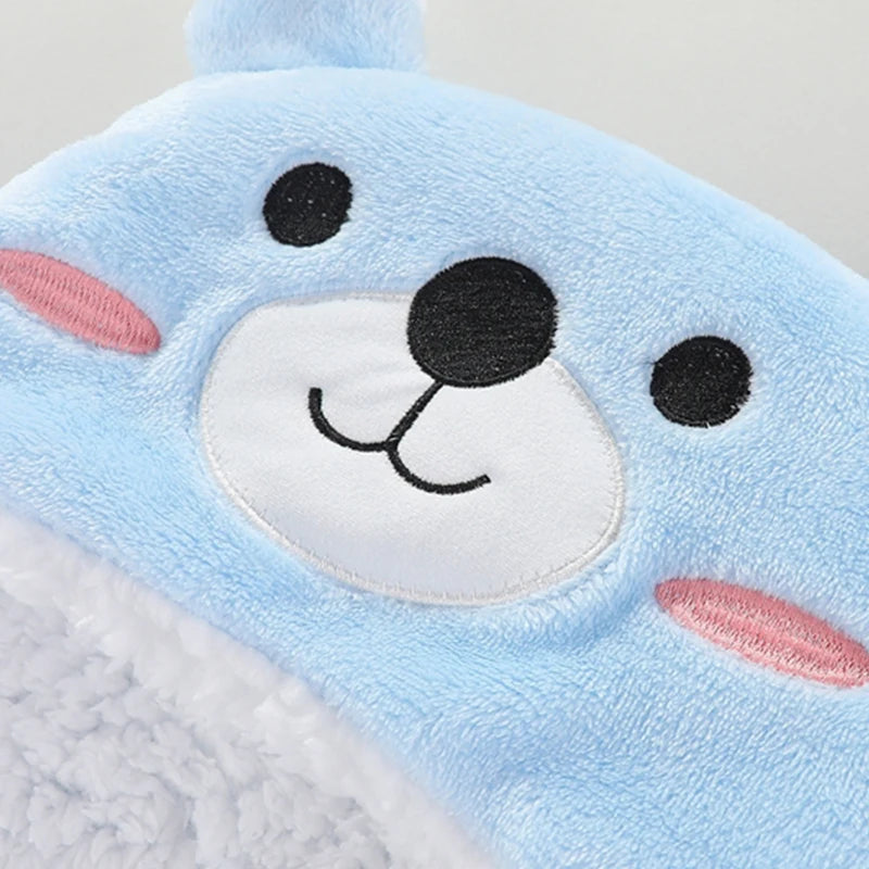 Sac de couchage cocon flanelle bébé – Double couche, motifs animaux mignons, 0-9 mois