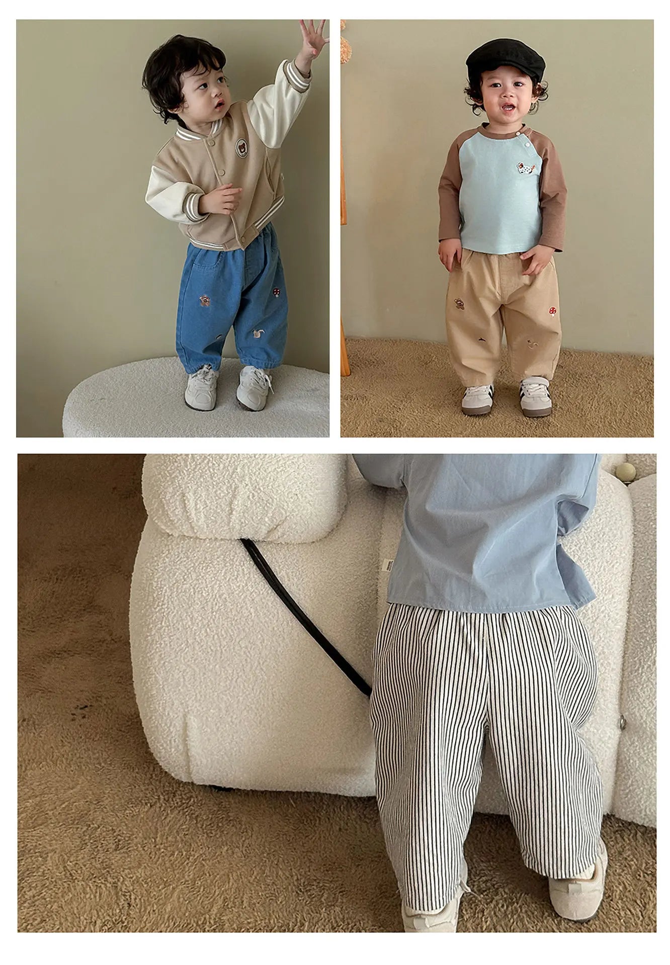 Pantalon Bébé Garçon | Jean Rayé Ample | Sarouel Coton | 1 Mois – 7 Ans