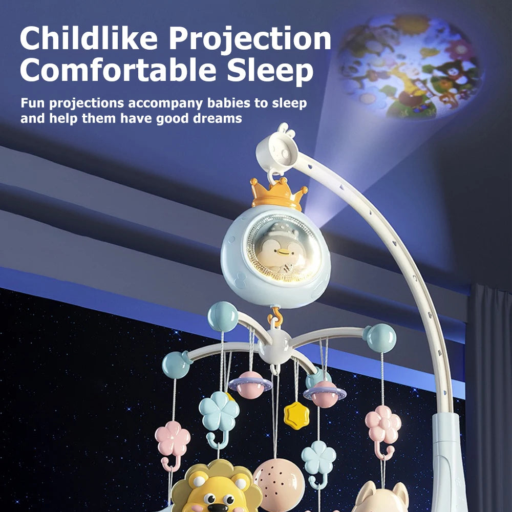 Mobile Musical Bébé Lit | Veilleuse Projecteur Télécommande | Fille Garçon