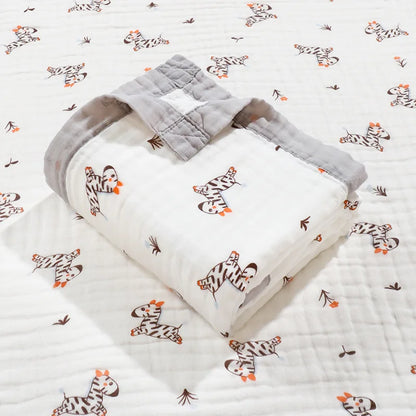 Couverture Gaze Coton Bébé 6 Couches | Lange Mousseline Emmaillotage | Motifs Animaux