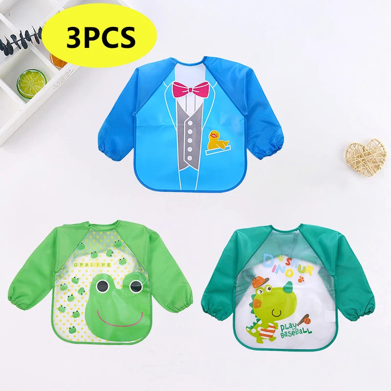 Tablier bavoir impérméable manches longues bébé – Dessin animé, poche, 0-3 ans