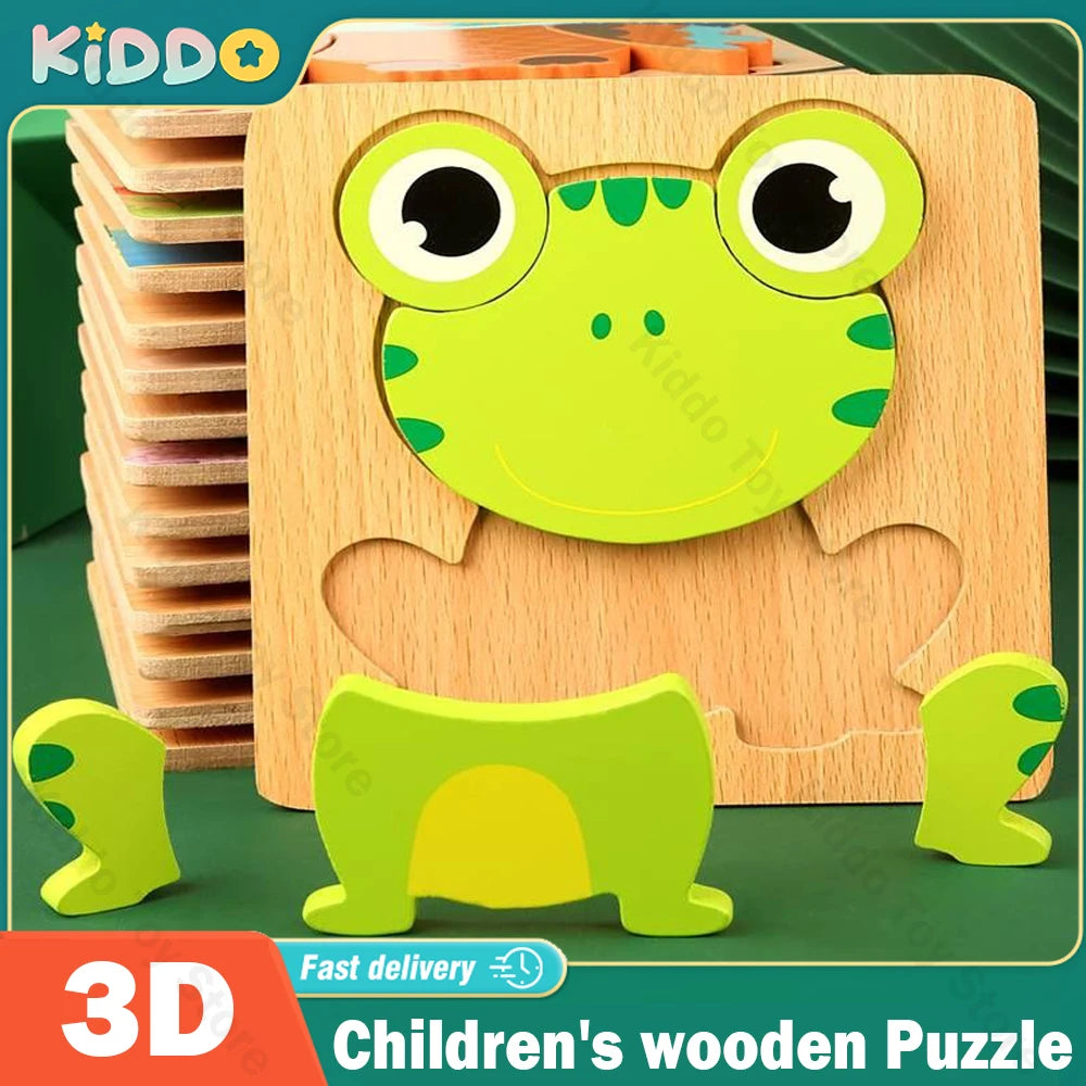Puzzle 3D en bois – Jouet Montessori animaux pour éveil et apprentissage enfant