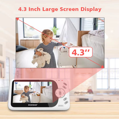 Babyphone vidéo sans WiFi PTZ 4,3" – Audio bidirectionnel, vision nocturne, longue portée