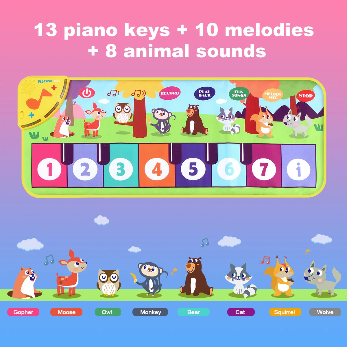 Jouet musical bébé pliable – Tapis piano interactif avec sons d'animaux