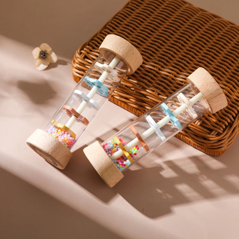 Coffret Éveil Musical Montessori Bébé | Bâton de Pluie, Sablier Arc-en-Ciel & Hochet | 0-12 Mois
