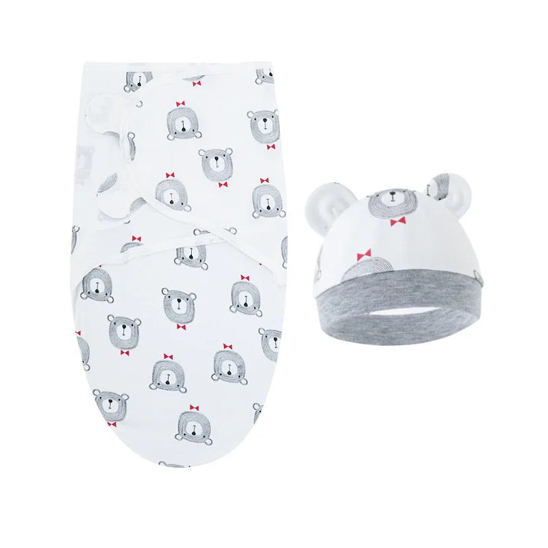 Ensemble Couverture Emmaillotage et Bonnet Bébé 0-6 mois | Coton Doux | Imprimé Cartoon | Toutes Saisons