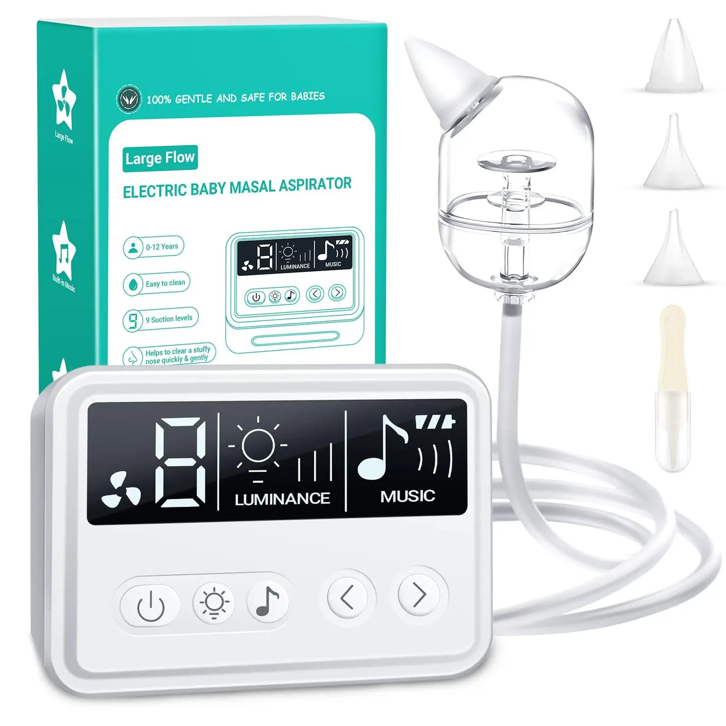 Aspirateur nasal bébé électrique premium – Musique intégrée, veilleuse & 9 niveaux d'aspiration