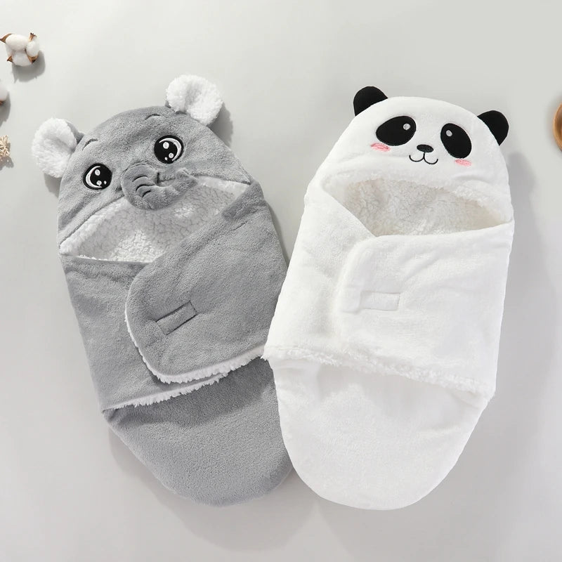 Sac de couchage cocon flanelle bébé – Double couche, motifs animaux mignons, 0-9 mois