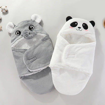 Sac de couchage cocon flanelle bébé – Double couche, motifs animaux mignons, 0-9 mois