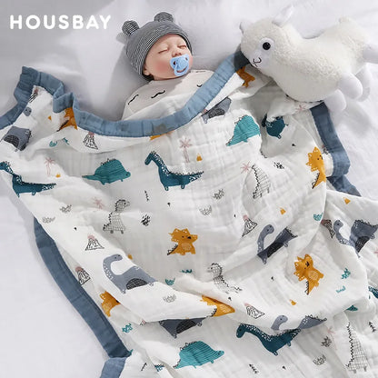 Couverture Gaze Coton Bébé 6 Couches | Lange Mousseline Emmaillotage | Motifs Animaux