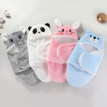 Sac de couchage cocon flanelle bébé – Double couche, motifs animaux mignons, 0-9 mois