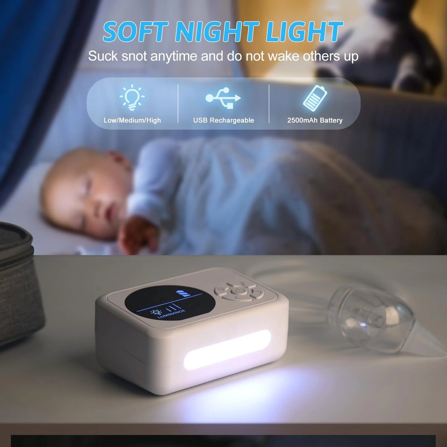 Aspirateur nasal bébé électrique premium – Musique intégrée, veilleuse & 9 niveaux d'aspiration