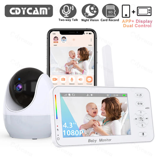 Babyphone vidéo WiFi 1080P – Écran 4,3", vision nocturne, PTZ & app mobile