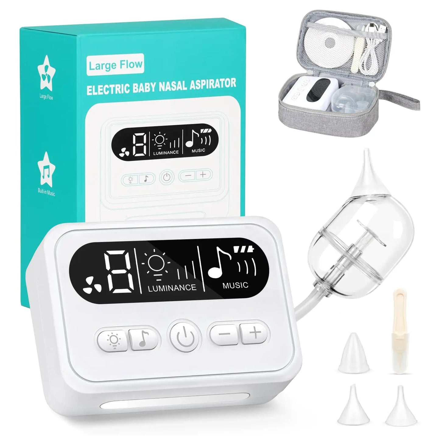 Aspirateur nasal bébé électrique premium – Musique intégrée, veilleuse & 9 niveaux d'aspiration
