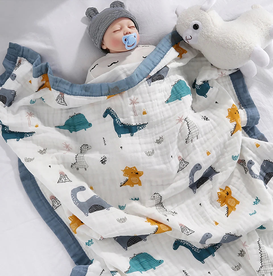 Couverture Gaze Coton Bébé 6 Couches | Lange Mousseline Emmaillotage | Motifs Animaux
