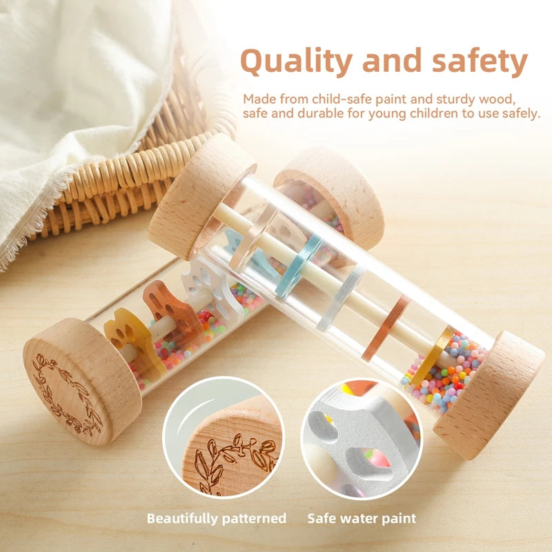 Coffret Éveil Musical Montessori Bébé | Bâton de Pluie, Sablier Arc-en-Ciel & Hochet | 0-12 Mois