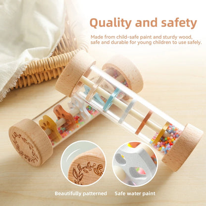 Coffret Éveil Musical Montessori Bébé | Bâton de Pluie, Sablier Arc-en-Ciel & Hochet | 0-12 Mois