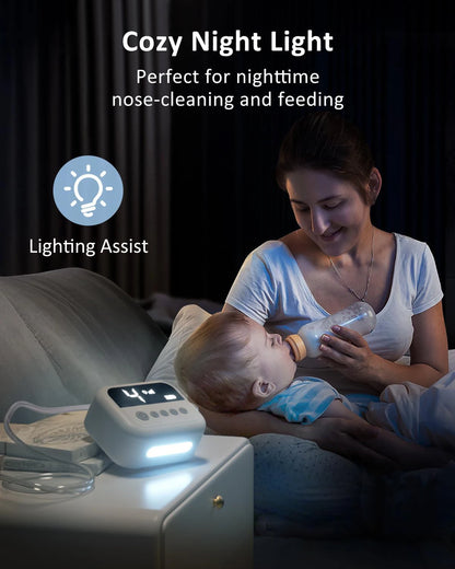 Aspirateur nasal bébé électrique premium – Musique intégrée, veilleuse & 9 niveaux d'aspiration