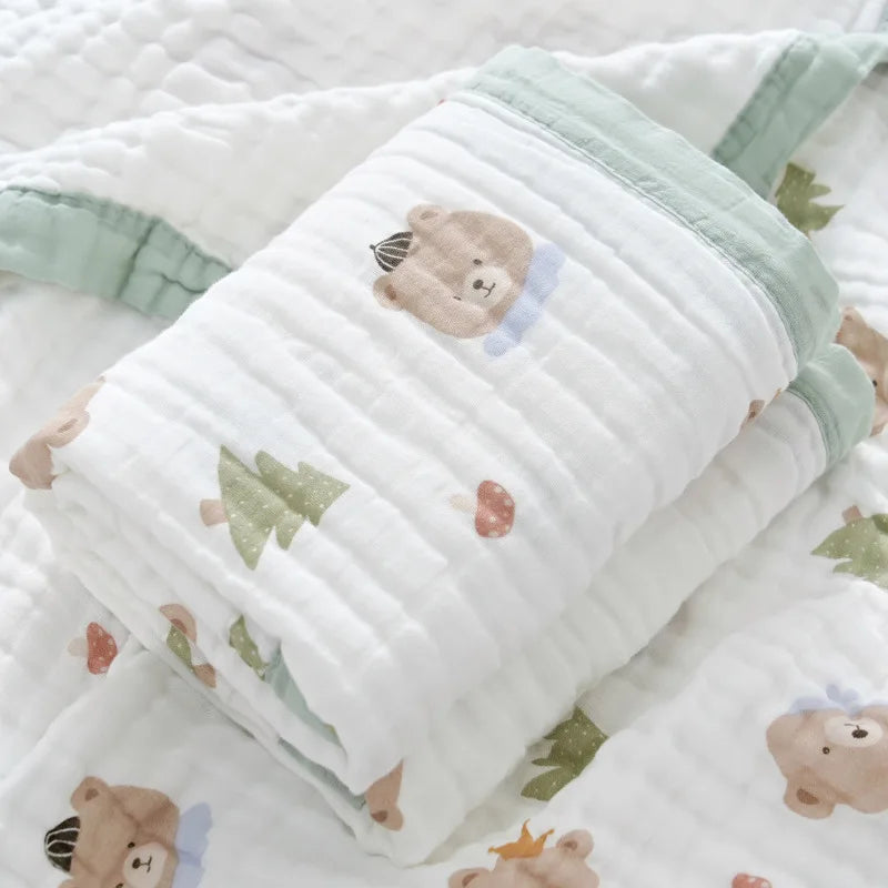 Couverture Gaze Coton Bébé 6 Couches | Lange Mousseline Emmaillotage | Motifs Animaux