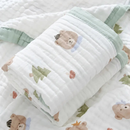 Couverture Gaze Coton Bébé 6 Couches | Lange Mousseline Emmaillotage | Motifs Animaux