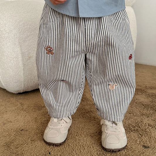 Pantalon Bébé Garçon | Jean Rayé Ample | Sarouel Coton | 1 Mois – 7 Ans