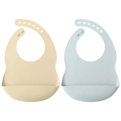 Lot 2 bavoirs silicone bébé couleur unie – Sans BPA, impérméable, 0-5 ans