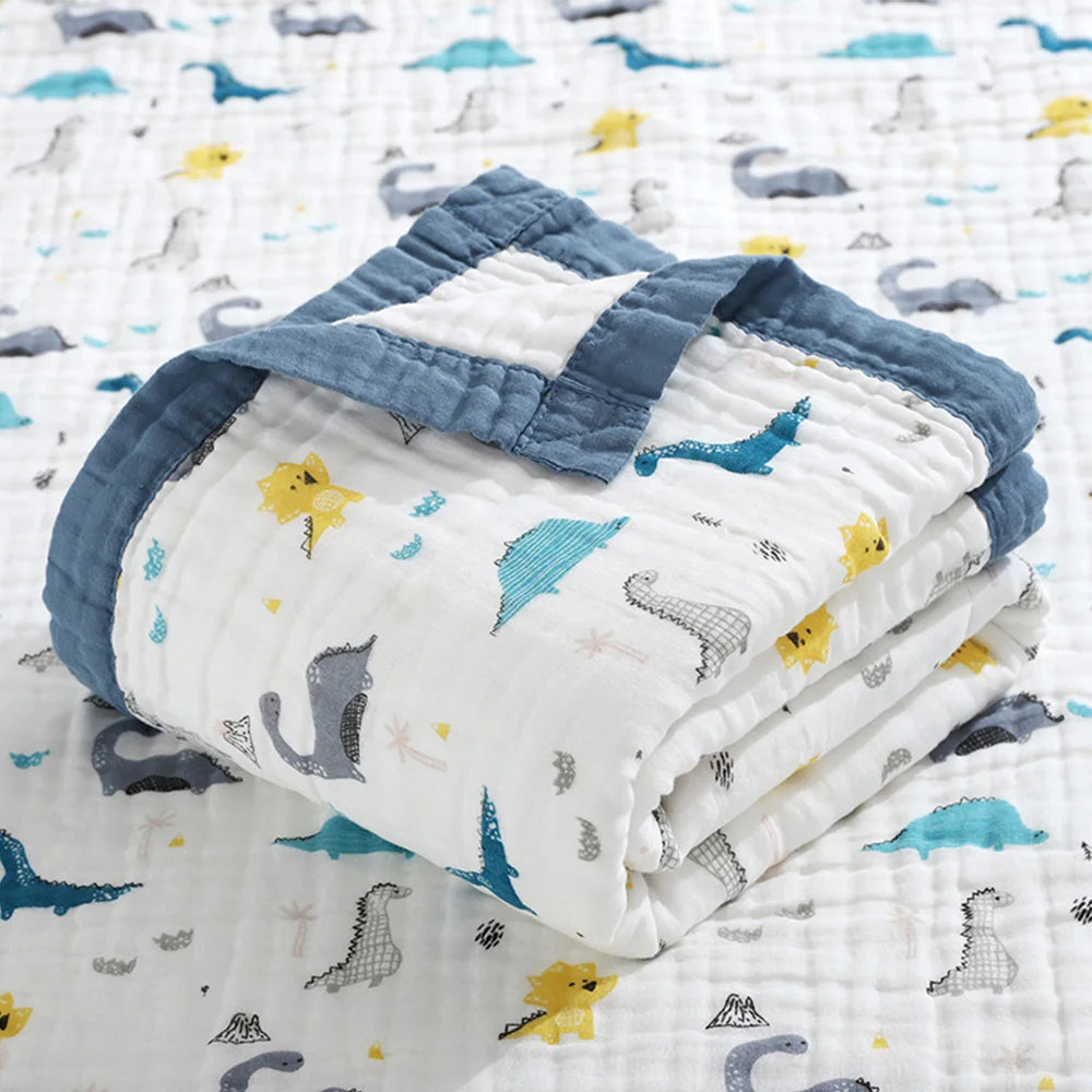 Couverture Gaze Coton Bébé 6 Couches | Lange Mousseline Emmaillotage | Motifs Animaux