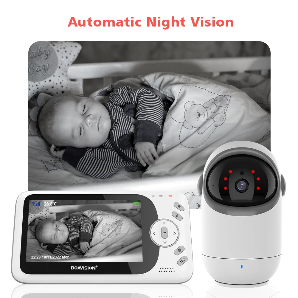Babyphone vidéo sans WiFi PTZ 4,3" – Audio bidirectionnel, vision nocturne, longue portée