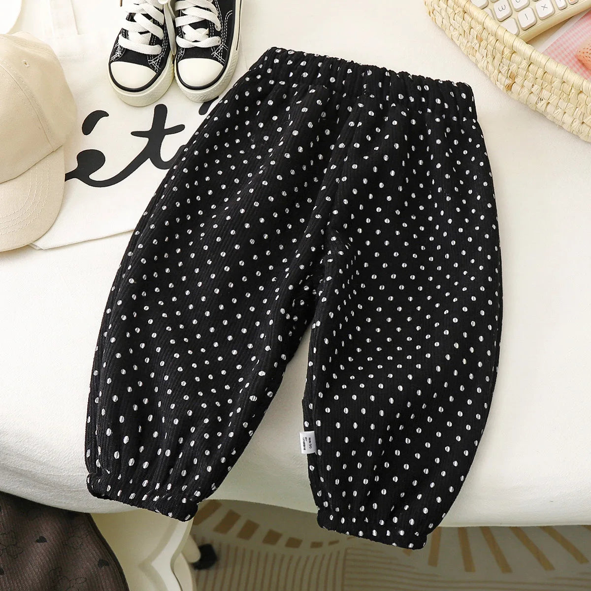 Pantalon Doublé Polaire Enfant | Motif Pois Rétro | Fille & Garçon | 12M – 9 Ans