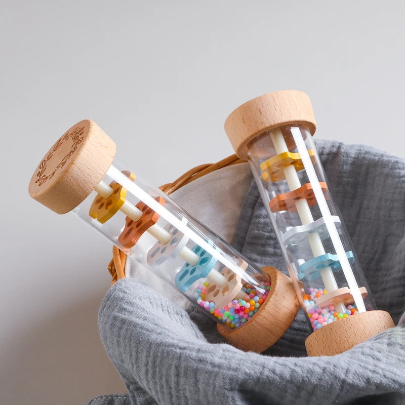 Coffret Éveil Musical Montessori Bébé | Bâton de Pluie, Sablier Arc-en-Ciel & Hochet | 0-12 Mois