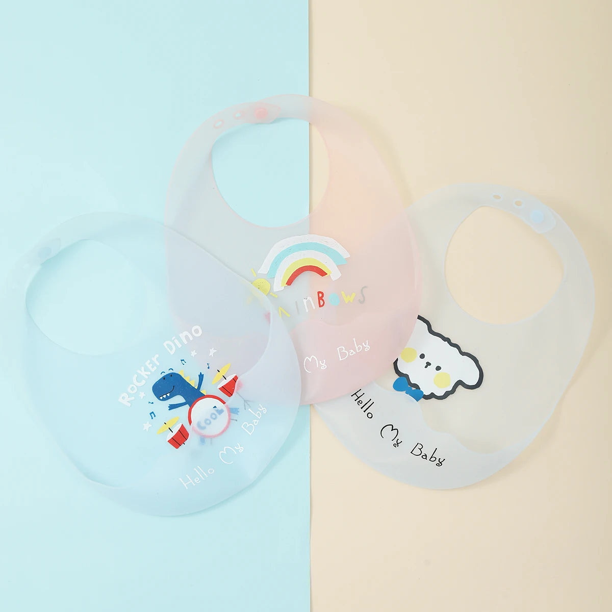 Bavoir silicone souple bébé – 7 motifs animaux mignons, impérméable, 1-3 ans