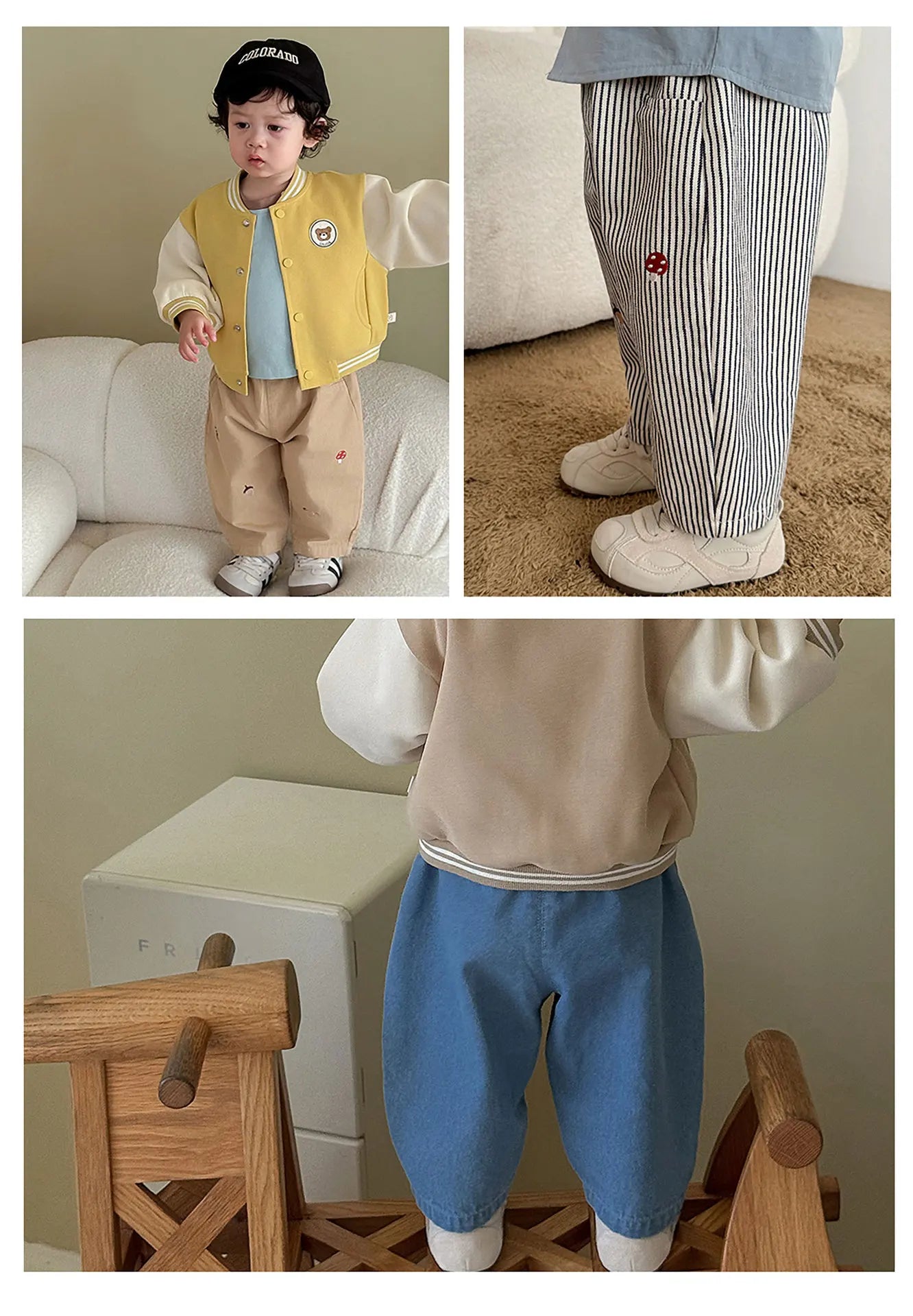 Pantalon Bébé Garçon | Jean Rayé Ample | Sarouel Coton | 1 Mois – 7 Ans