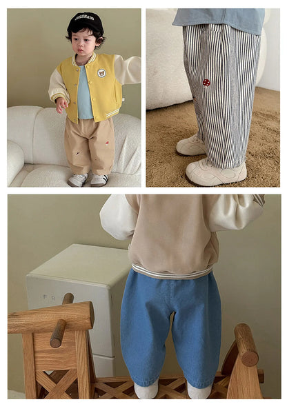 Pantalon Bébé Garçon | Jean Rayé Ample | Sarouel Coton | 1 Mois – 7 Ans