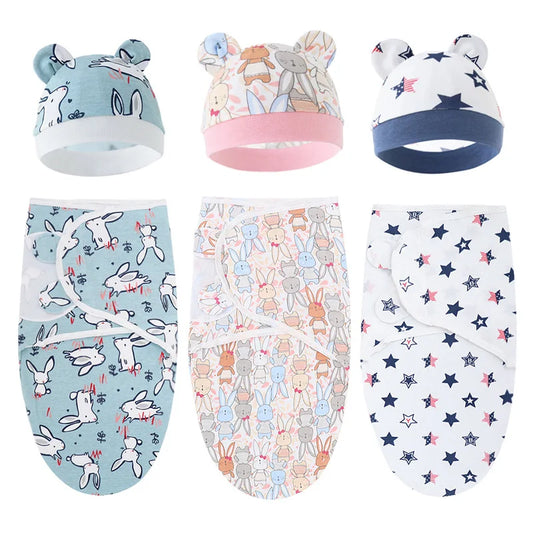 Ensemble emmaillotage bonnet nouveau-né – 100% coton, motifs dessin animé, 0-6 mois