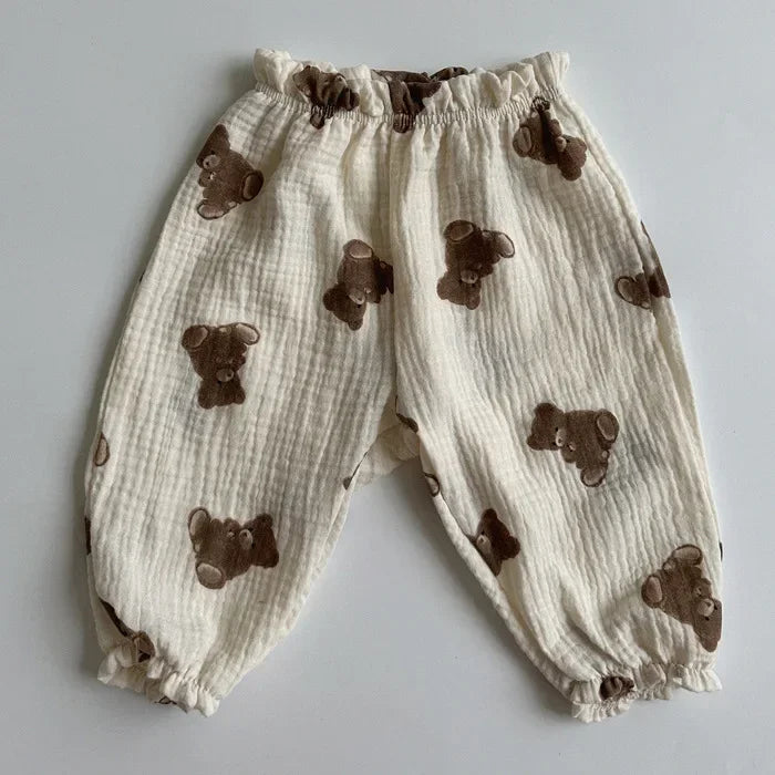Pantalon Bébé Coton Doux | Imprimé Mignon | Mousseline | 3 Mois – 3 Ans