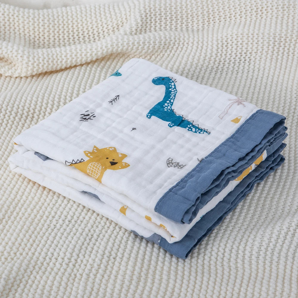 Couverture Gaze Coton Bébé 6 Couches | Lange Mousseline Emmaillotage | Motifs Animaux