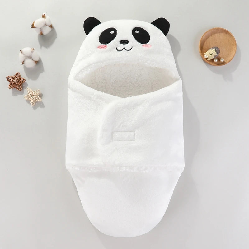 Sac de couchage cocon flanelle bébé – Double couche, motifs animaux mignons, 0-9 mois