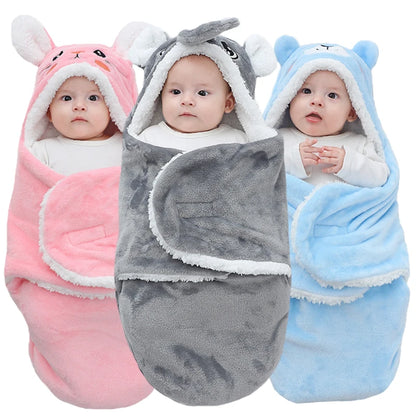 Sac de couchage cocon flanelle bébé – Double couche, motifs animaux mignons, 0-9 mois
