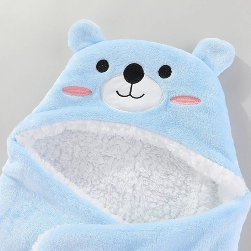 Sac de couchage cocon flanelle bébé – Double couche, motifs animaux mignons, 0-9 mois