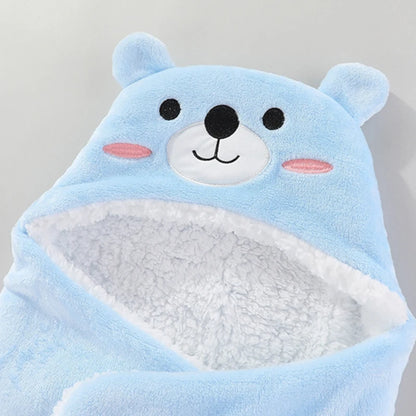 Sac de couchage cocon flanelle bébé – Double couche, motifs animaux mignons, 0-9 mois