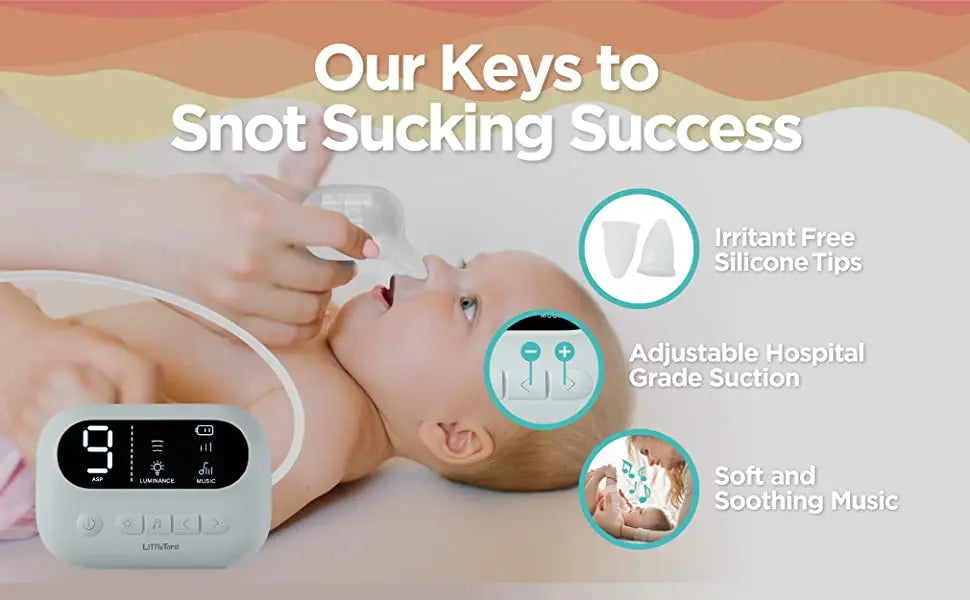 Aspirateur nasal bébé électrique premium – Musique intégrée, veilleuse & 9 niveaux d'aspiration