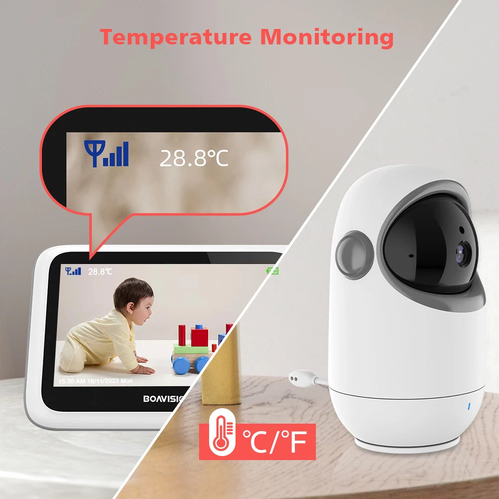 Babyphone vidéo sans WiFi PTZ 4,3" – Audio bidirectionnel, vision nocturne, longue portée