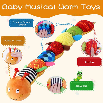 Jouet sensoriel bébé – Chenille musicale en peluche douce avec sons et textures
