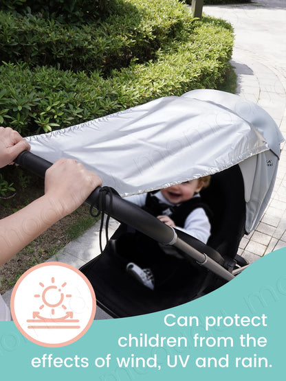 Pare-Soleil Poussette Universel | Ombrelle Anti-UV, Moustiquaire & Pluie | Double Usage