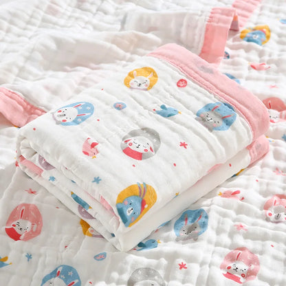 Couverture Gaze Coton Bébé 6 Couches | Lange Mousseline Emmaillotage | Motifs Animaux