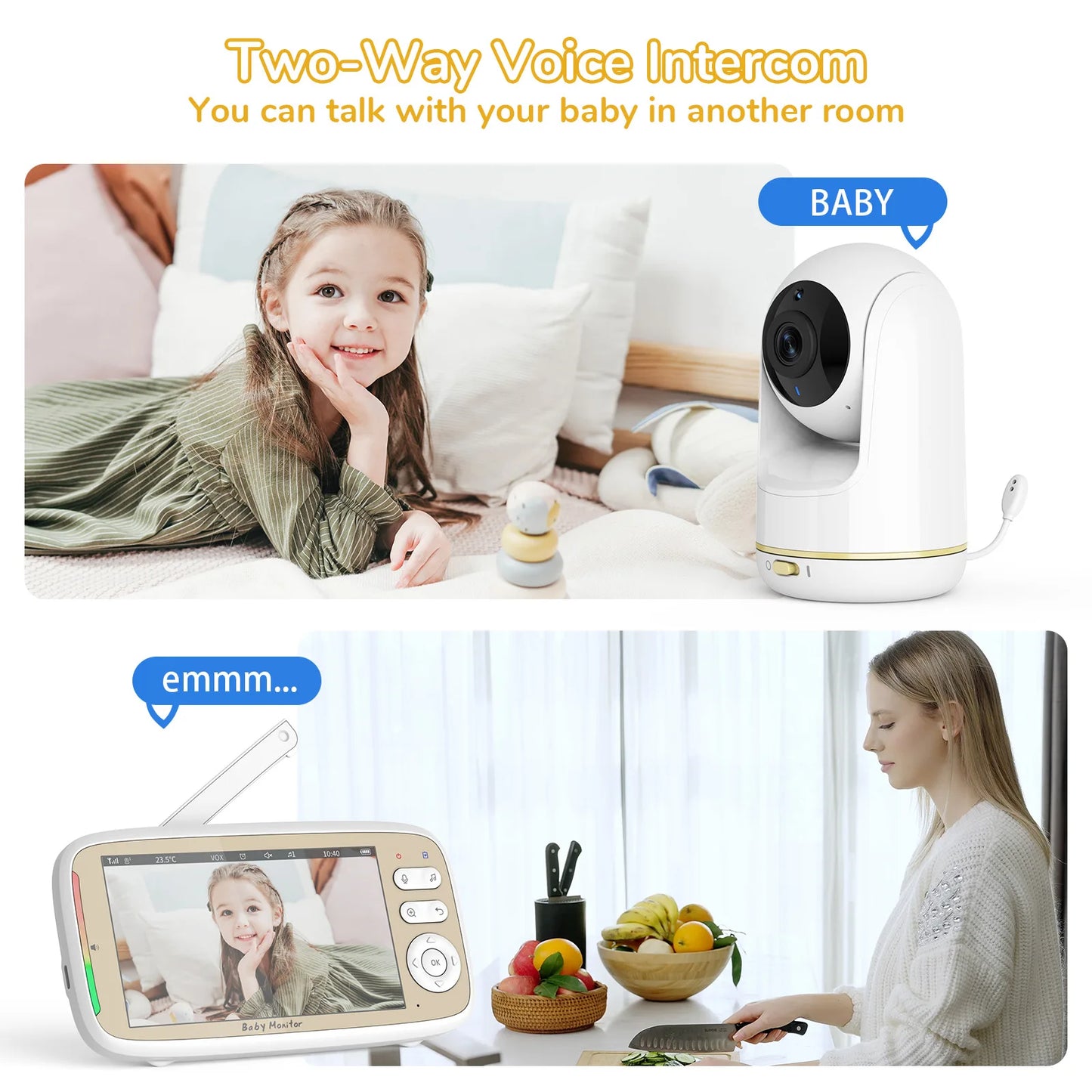 Babyphone vidéo 5" PTZ zoom 3x WiFi – Audio bidirectionnel & vision nocturne