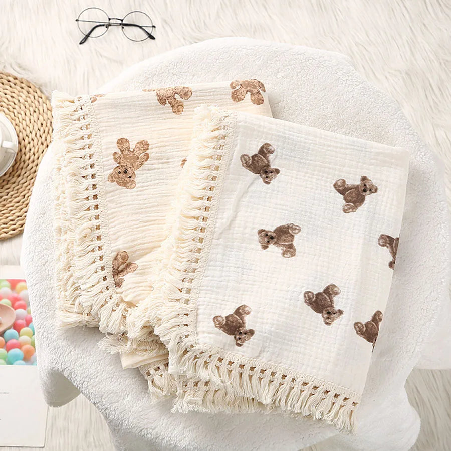Couverture Mousseline Bébé | Emmaillotage Ours | Nouveau-Né & Été